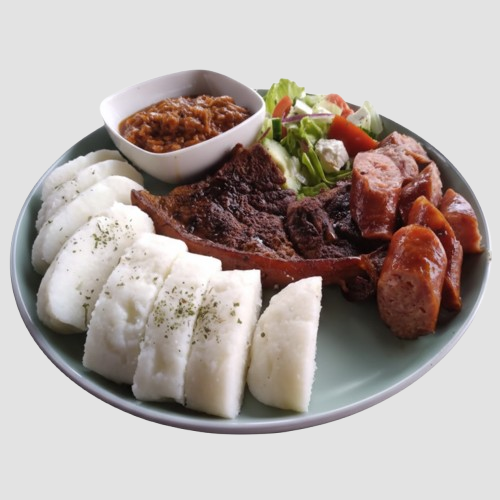 Pork Chop and Cheese Wors Plate with Pap